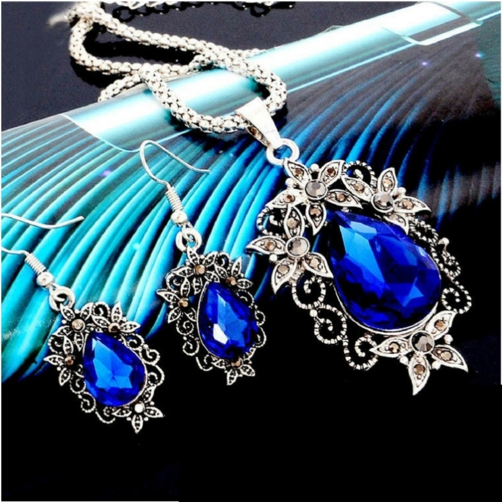 Necklace & Earrings - Fleur Royale Blue Set
